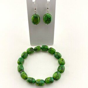 Jay King Turquoise Bracelet Earrings Set Green Beads Beaded Sterling Silver DTR
